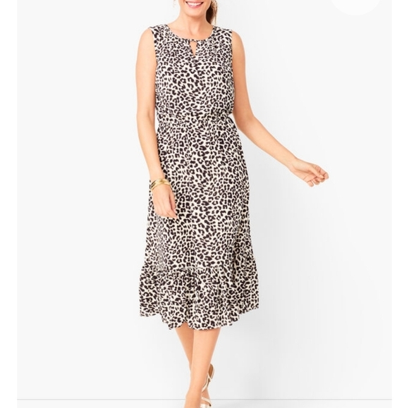 Talbots Leopard Print Midi Dress | Size 12 | Fit & Flare Elastic Waist Like New - Picture 4 of 13